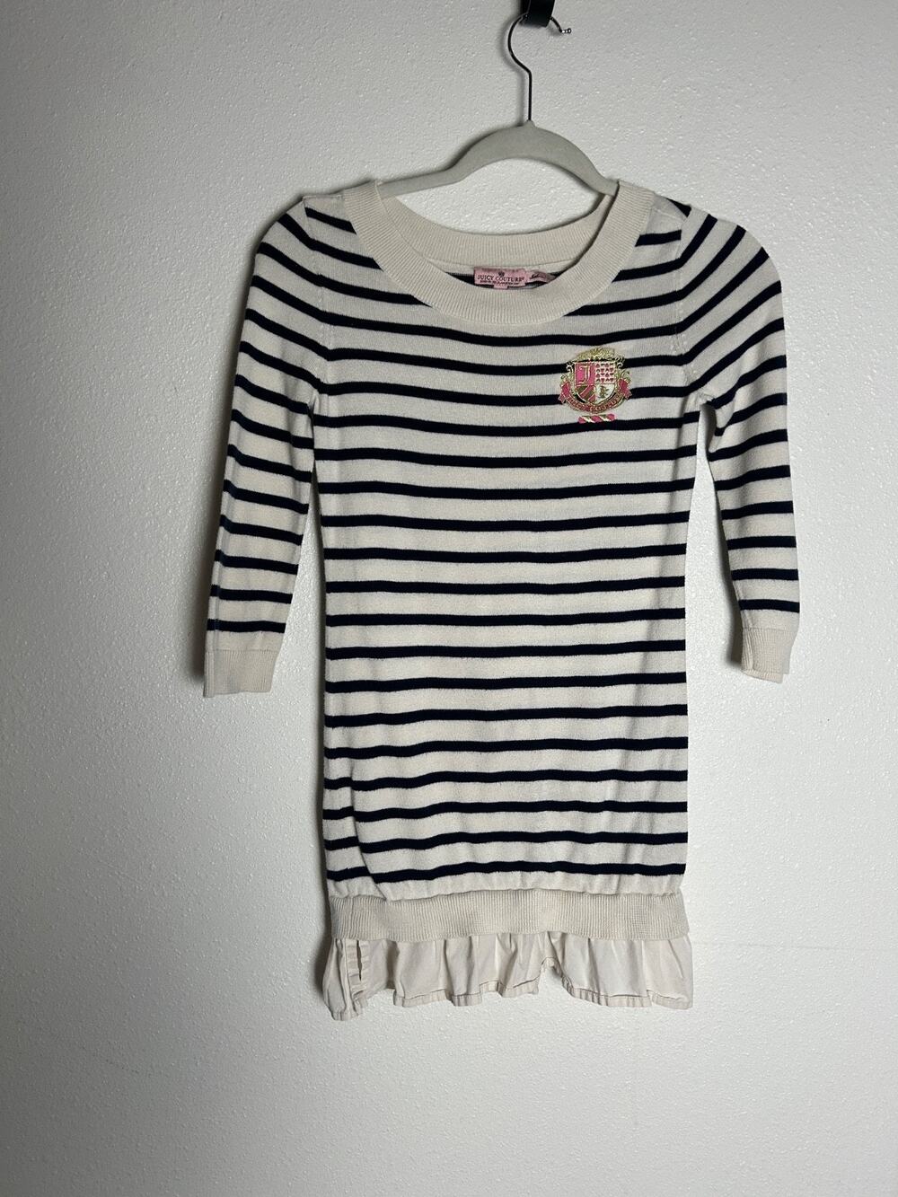 JUICY COUTURE Girl's Beige/Blk Striped 3/4 Sleeve Preppy Layer Sweater - Size 12